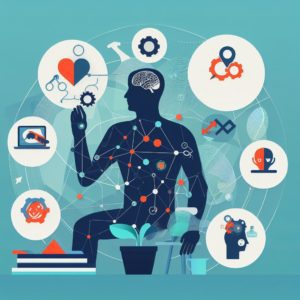 Un individu avec des outils de physiothérapie, des stratégies cognitives et comportementales, et des conseils d'autogestion, symbolisant les approches de gestion pour ces conditions.