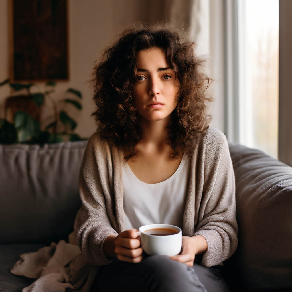 Femme fibromyalgique épuisée, manquant de créativité.