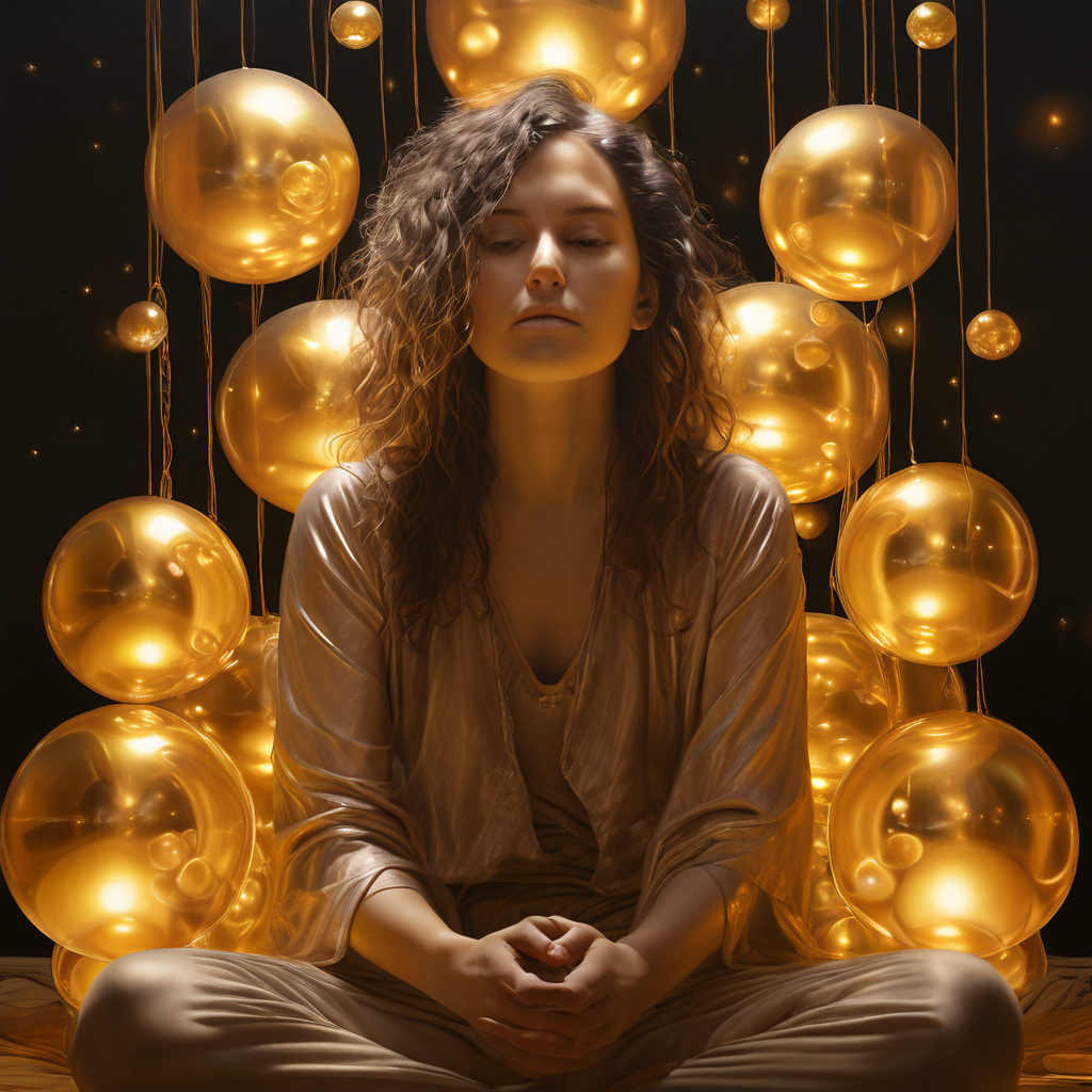Une femme pratiquant l'exercice de transmutation des 5 sens, illustrant la transformation de la perception de la douleur.